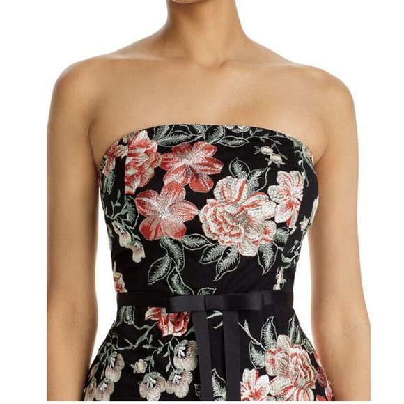 Sam Edelman Vintage Black Multi Floral Embroidered Strapless Dress Size 4 NWT - Picture 3 of 5